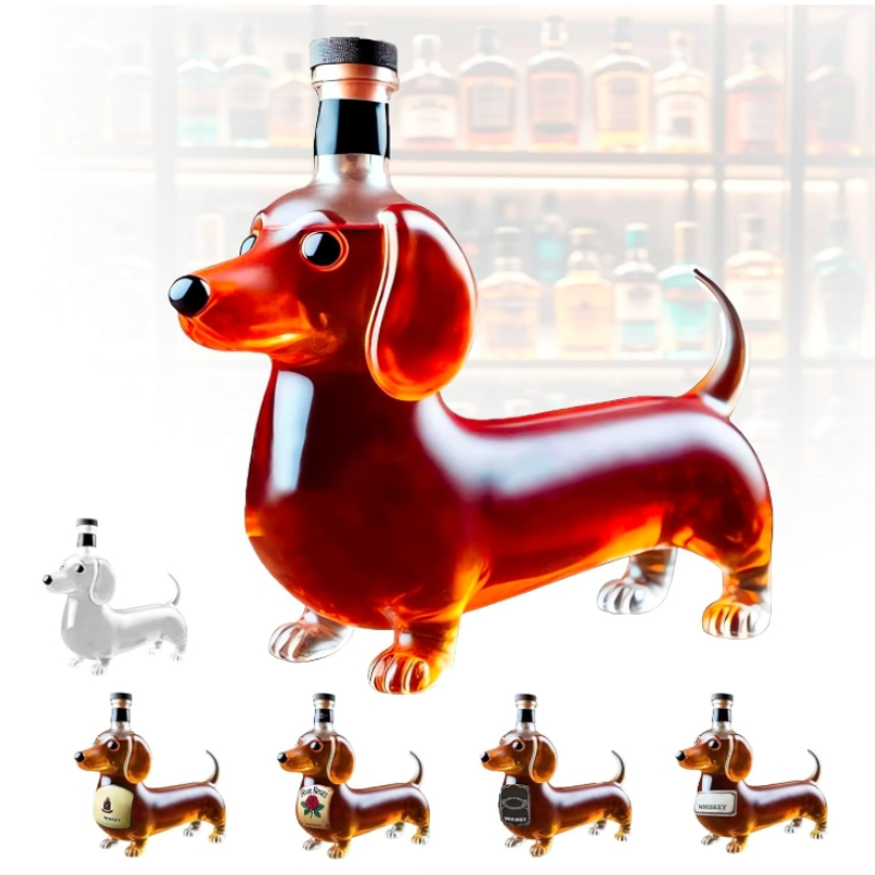 Glass Decanter Whiskey - ダックスフント犬のウイスキーボトル、3D面白いガラス製ダックスフントウイスキーボトル、犬のデカンタワイン容器、ウイスキー愛好家、犬愛好家向け