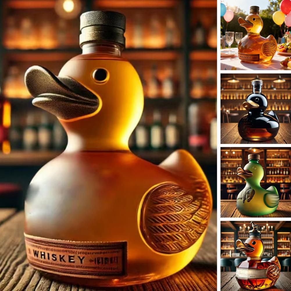 Glass Decanter Whiskey - アヒルの形をしたウイスキーボトル、ガラス製アニマルデカンタ、楽しいアヒル型ワインボトル、100ml容量、芸術的なデカンタ、バー、オフィス用の装飾