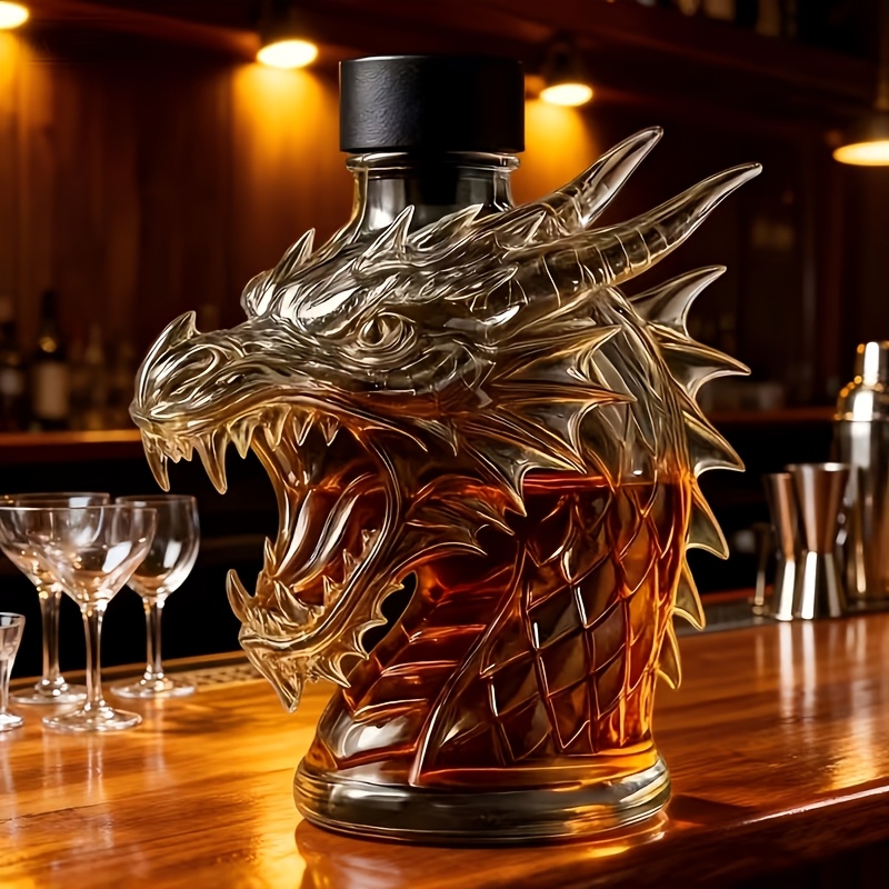 Glass Decanter Whiskey - ドラゴンヘッド型ワインデキャンタ、10.14オンスのウイスキーボトル。 3Dデザインのガラス製リキュールデキャンタ、ユニークなデザイン