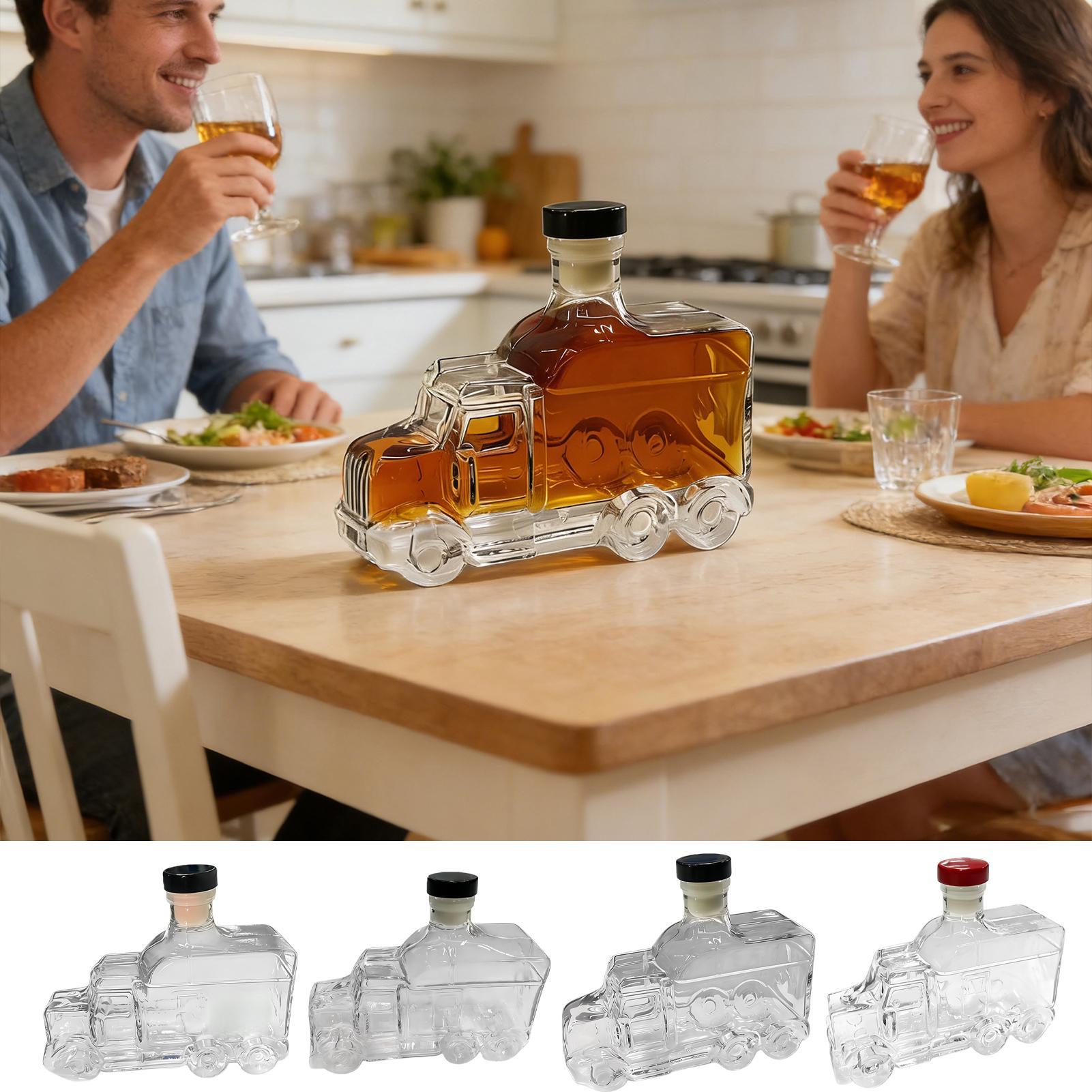 Glass Decanter Whiskey - 375ml キッチン用ウイスキー/リキュール容器（ストッパー付き）バーボンデカンタ、ブランチ、ビール、シャンパンの提供に最適