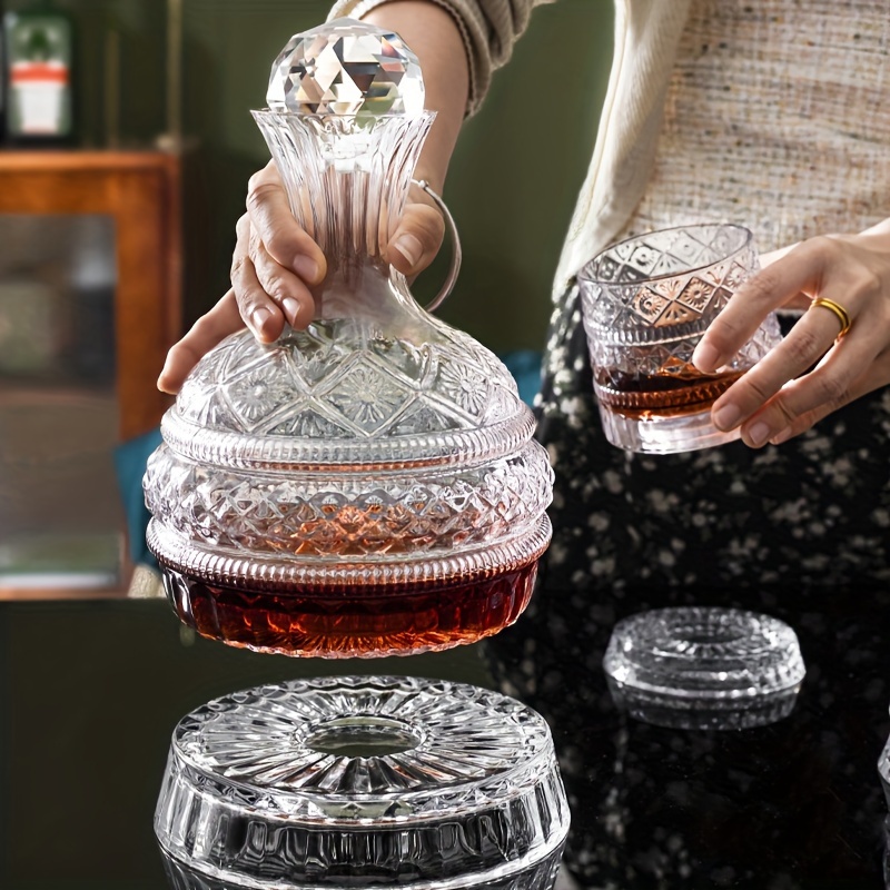 Glass Decanter Whiskey - クリスタルワインデカンタ エレガントな手作りガラスワインデカンタセット - 回転ワインエアレーター、回転ウイスキーカラフェ
