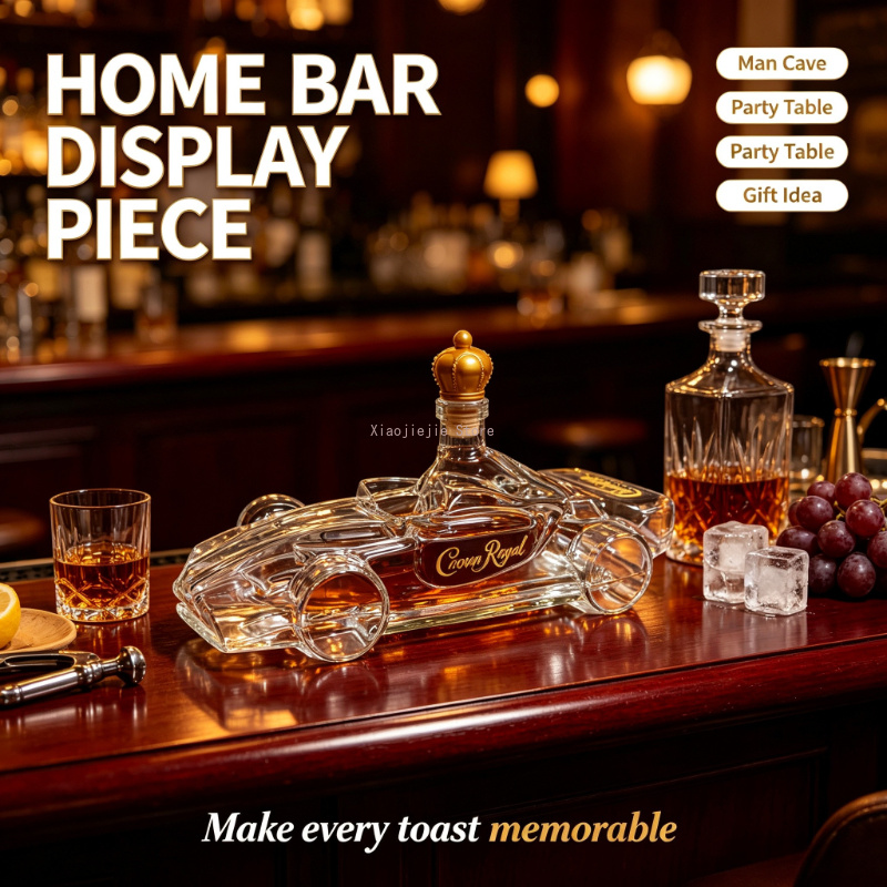 レースカー型ガラス製酒瓶、馬型ストッパー付き、鉛フリーの透明 - Glass Decanter Whiskey のレビューと価格